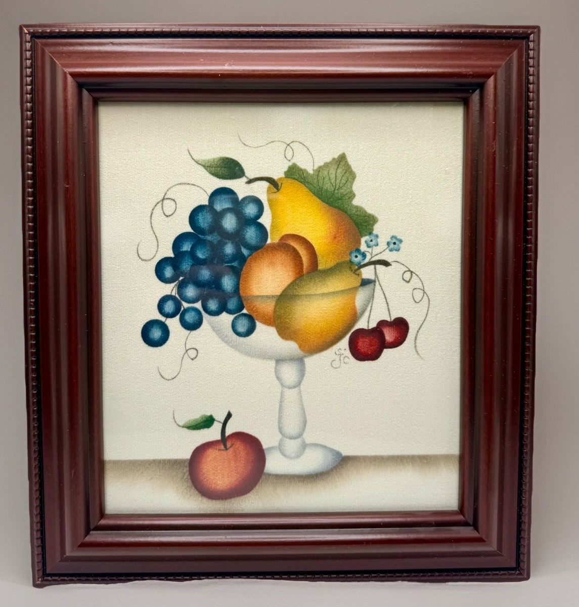 Coldren SJC Theorem on Velvet Fruit in Glass Dish Lititz Lancaster Co. PA Signed