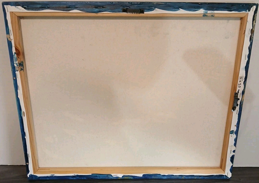 Acrylic Pour Painting Abstract Blues Black Gold White 14×20 Unframed OOAK