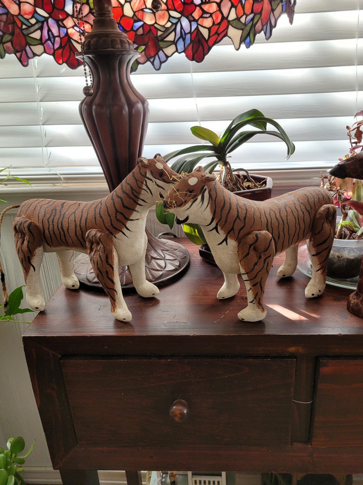 Pair Of Hand-Painted Stuffed Canvas Tigers