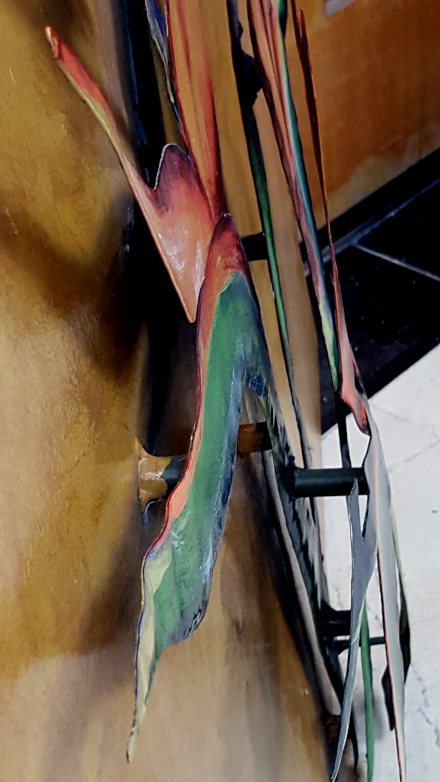 ORIG SIGNED ROMEY 3DIMENSIONAL Oil Painting METAL BIRD OF PARADISE Flowers PERU!