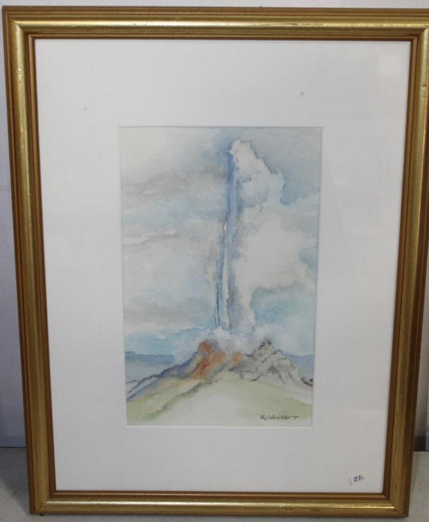Original Charles H. Gelsleichter “White Dome” Geyser Watercolor Framed 18 x 13”