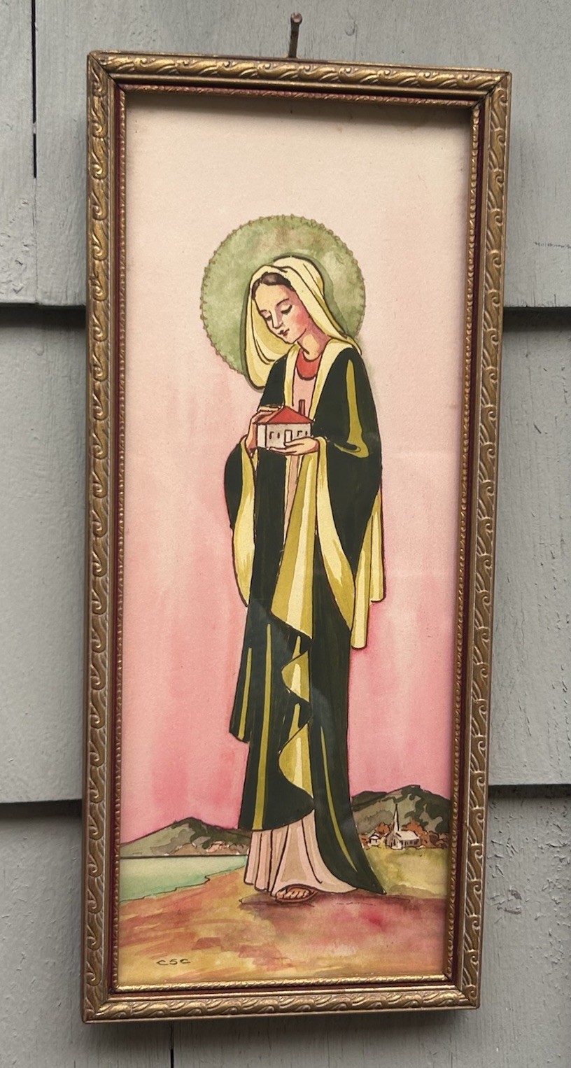 1940s folk art catholic Watercolor painting of our lady of solitude