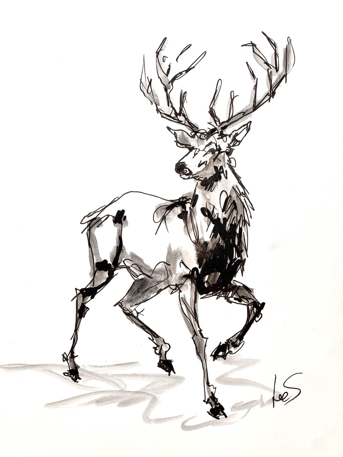 Original Abstract Expressionism 9×12 Deer Paper Handmade Signed Fine Art 20