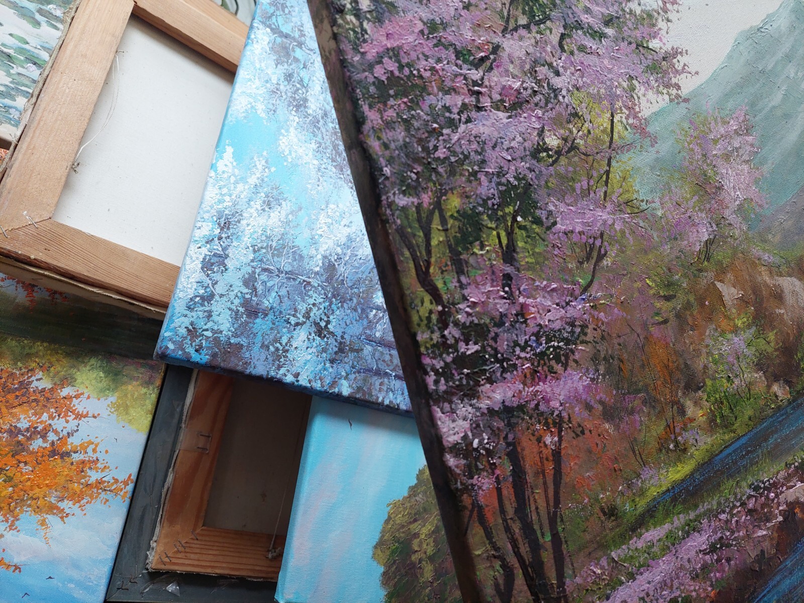 Large blossom sakura landscape with mountains and waterfalls high-quality ART