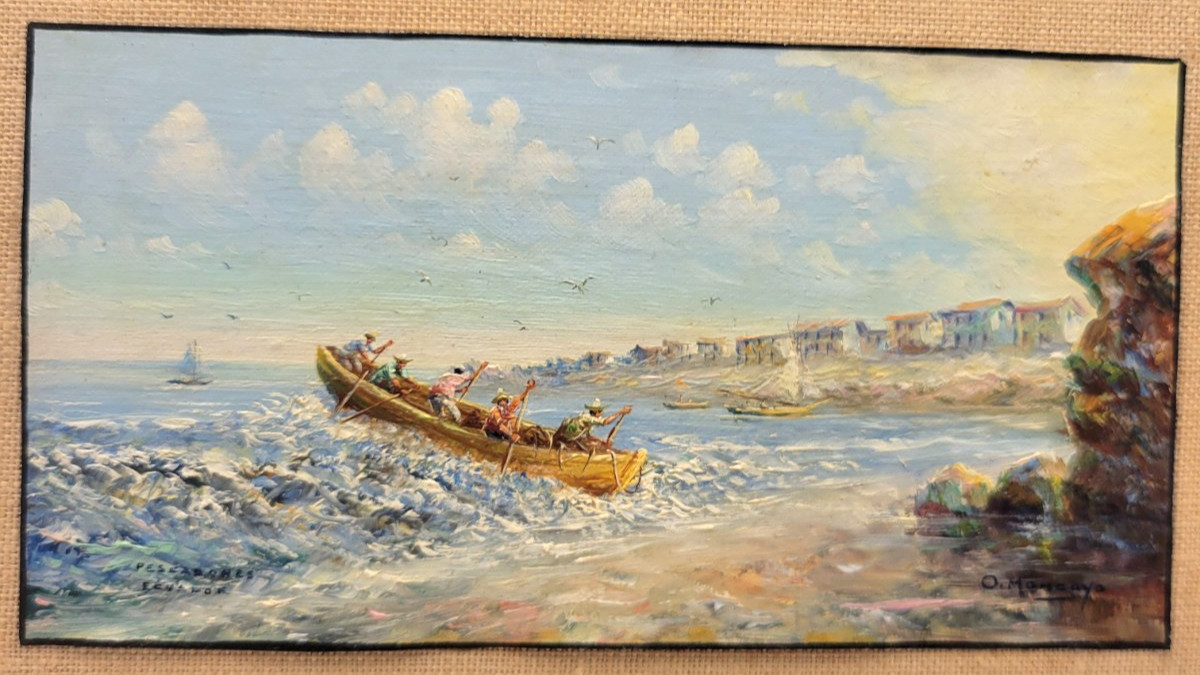 OSWALDO MONCAYO (1923-1984) Miniature Painting – Fishermen/Rowboat