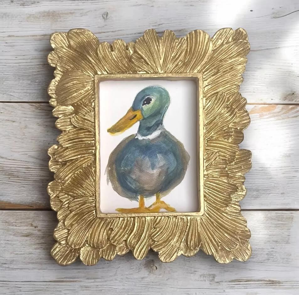 mini paintings & prints in vintage style ornate frame, mini art, birds & animals