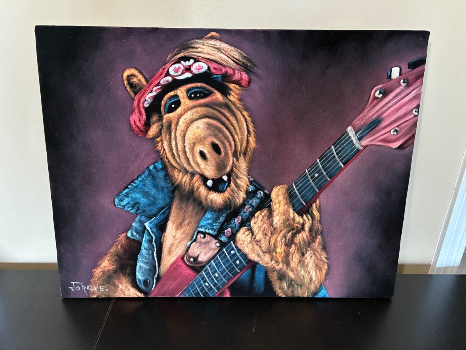 RARE 24×18 Jorge Torres Velvet Painting ALF Springsteen Signed Spain Imported