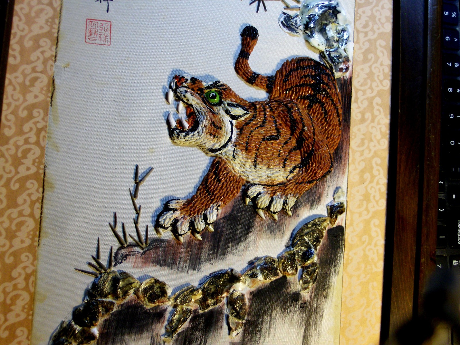 Original Gorgeous Wild Asian Tiger Artisan Hand Made Matted Painted Framed Art