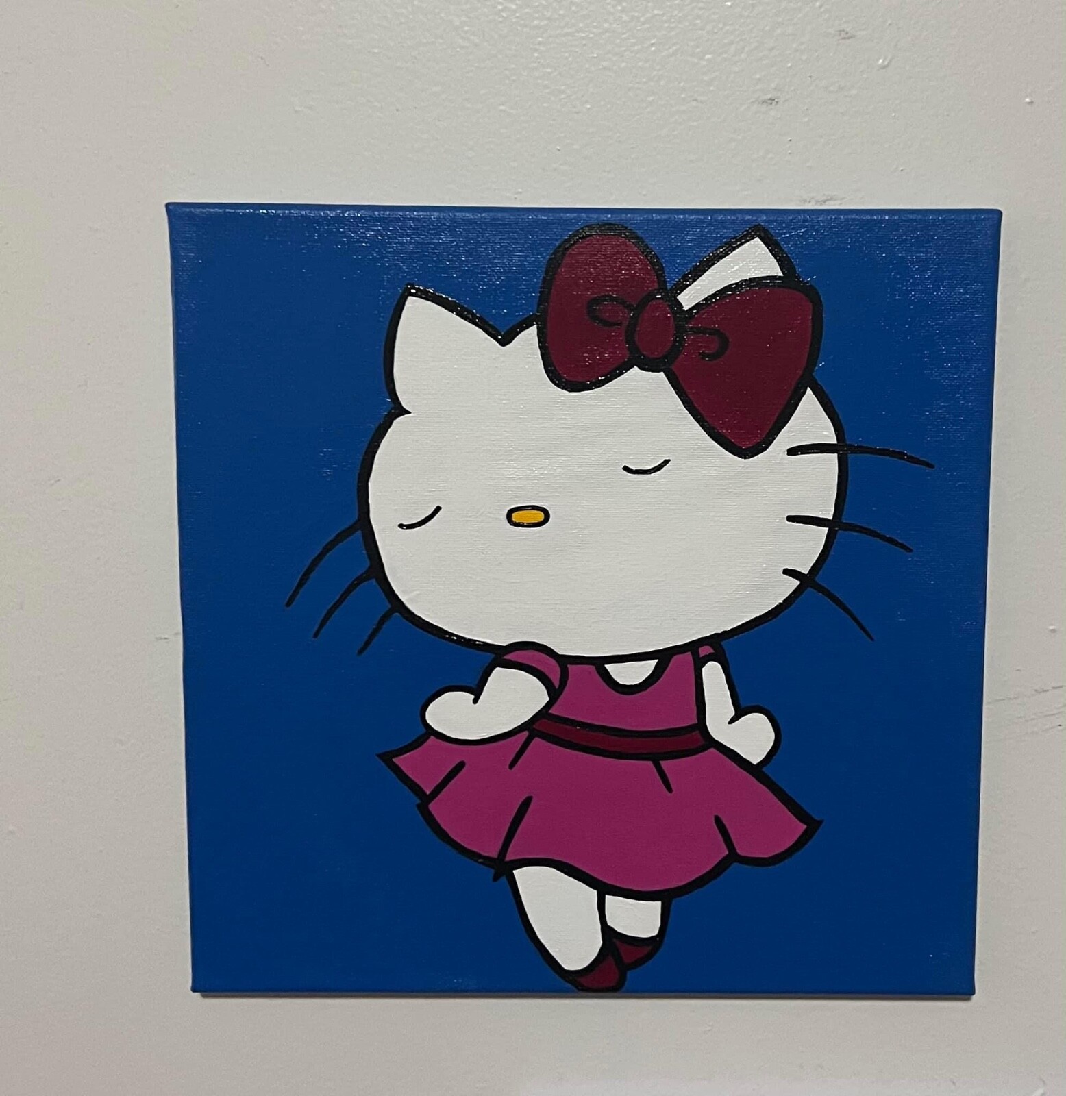 Hello Kitty Dancing Ballerina, 12″ x 12″ canvas acrylic painting