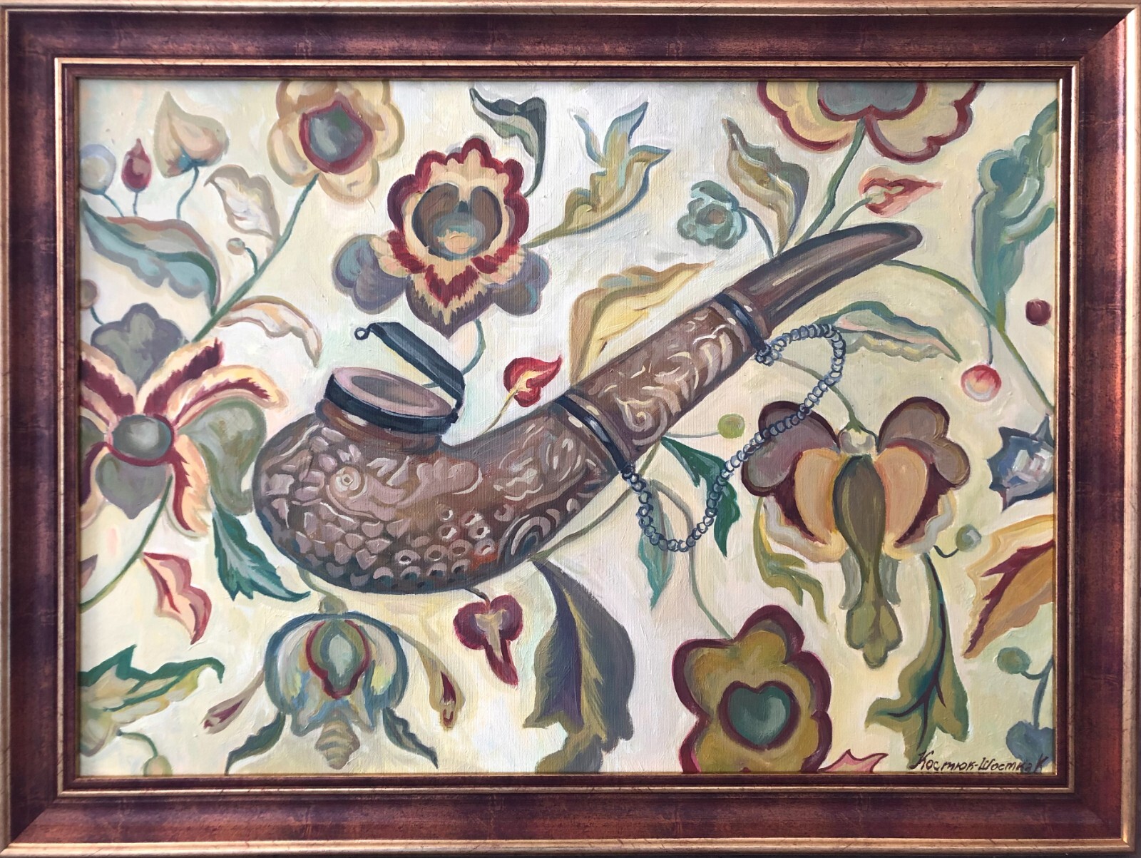 Painting by Ukrainian «Cossack smoking pipe» original painting on canvas
