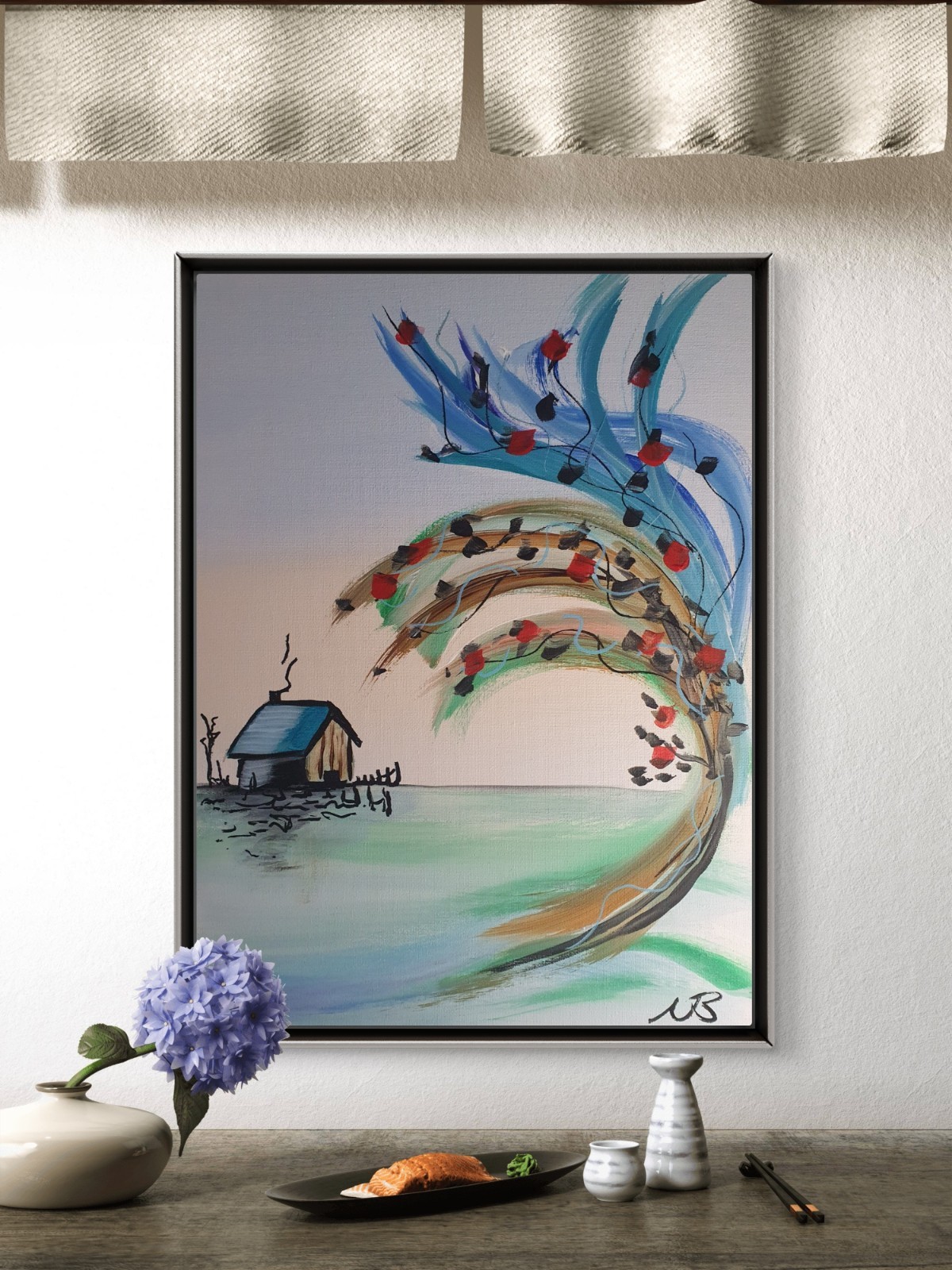 ORIGINAL ACRYLIC PAINTING 12×16 LONELY HOUSE ABSTRACT ARTWORK CANVAS WALL ART
