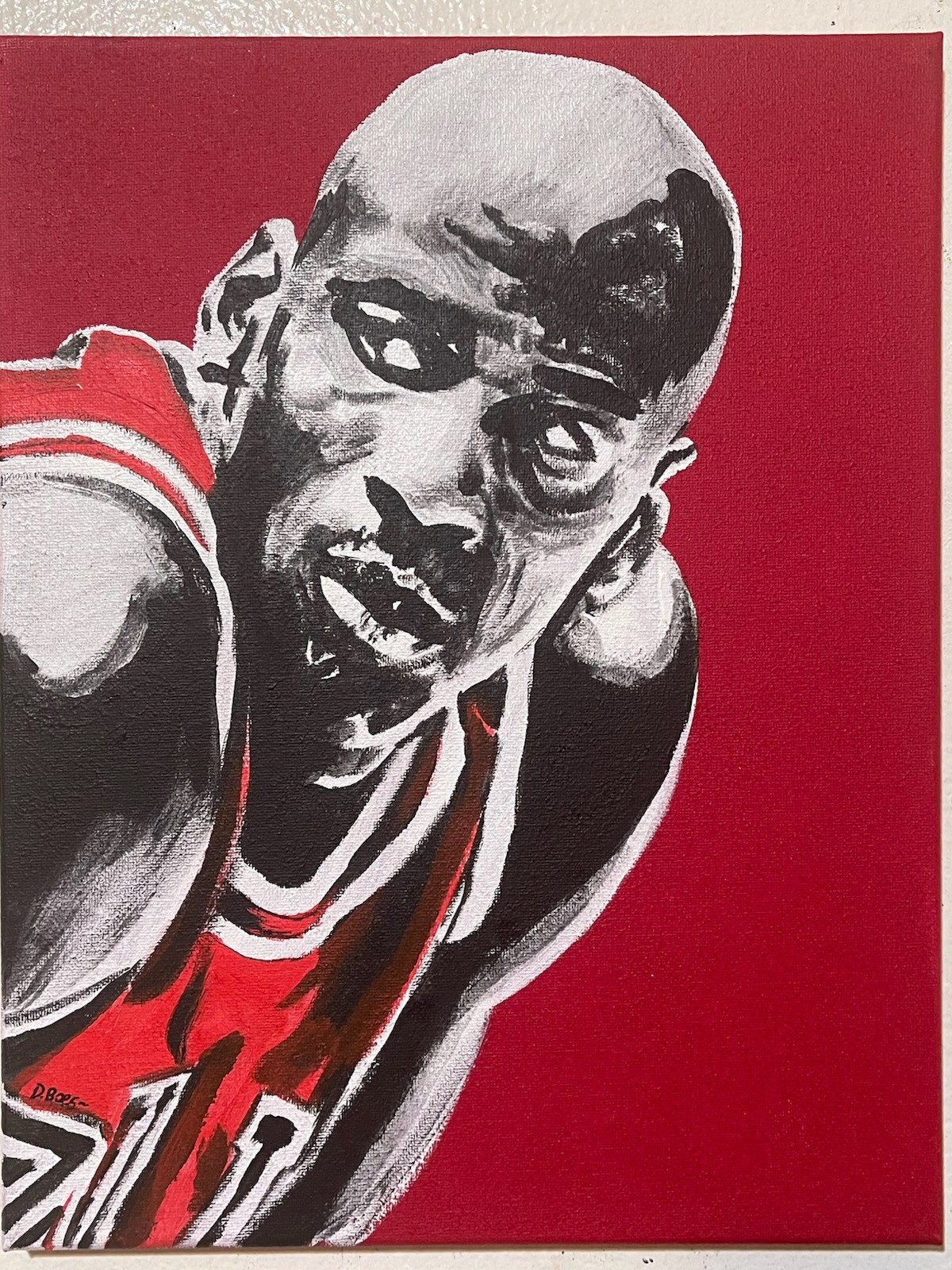 Seasoned Art Michael Jordan hand painted portrait sports icon athlete Bulls Red