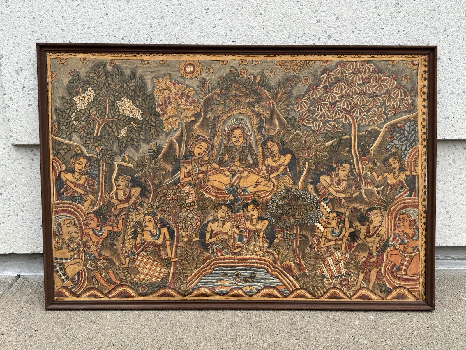 Vintage Traditional Balinese Painting on Fabric Detailed, Religious, Folk