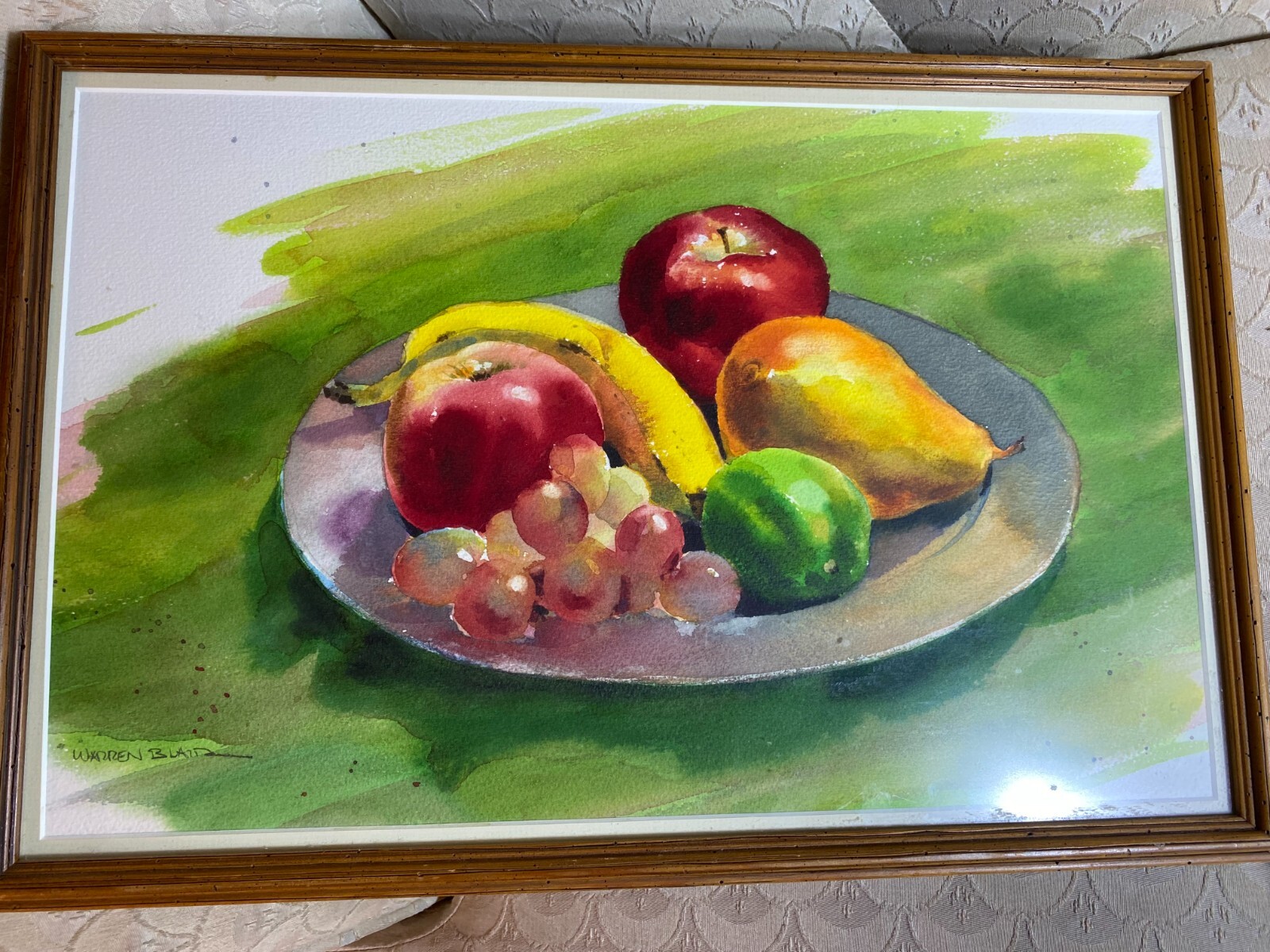 Warren Blair «Still Life With Fruits Scene» Watercolor Painting – Signed/Framed