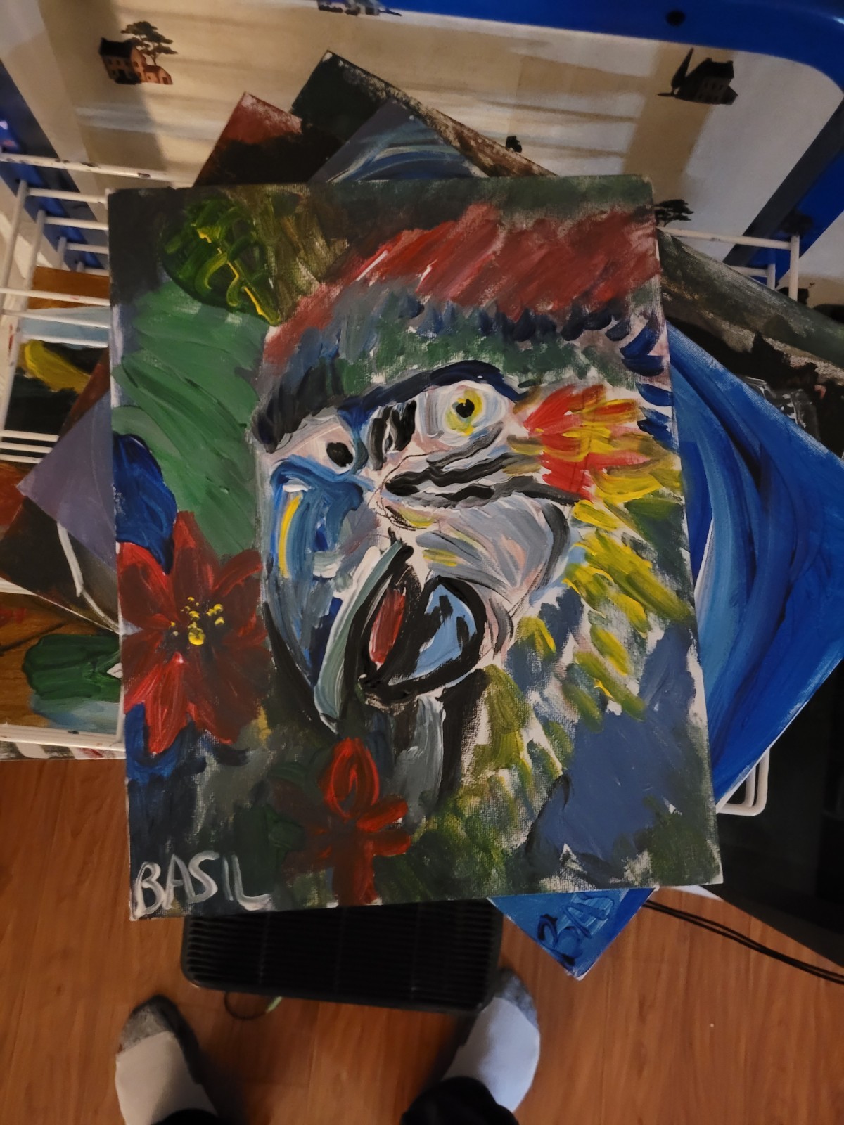 Parrot Unique Abstract Expressionism Wall Art Canvas Board 11×14