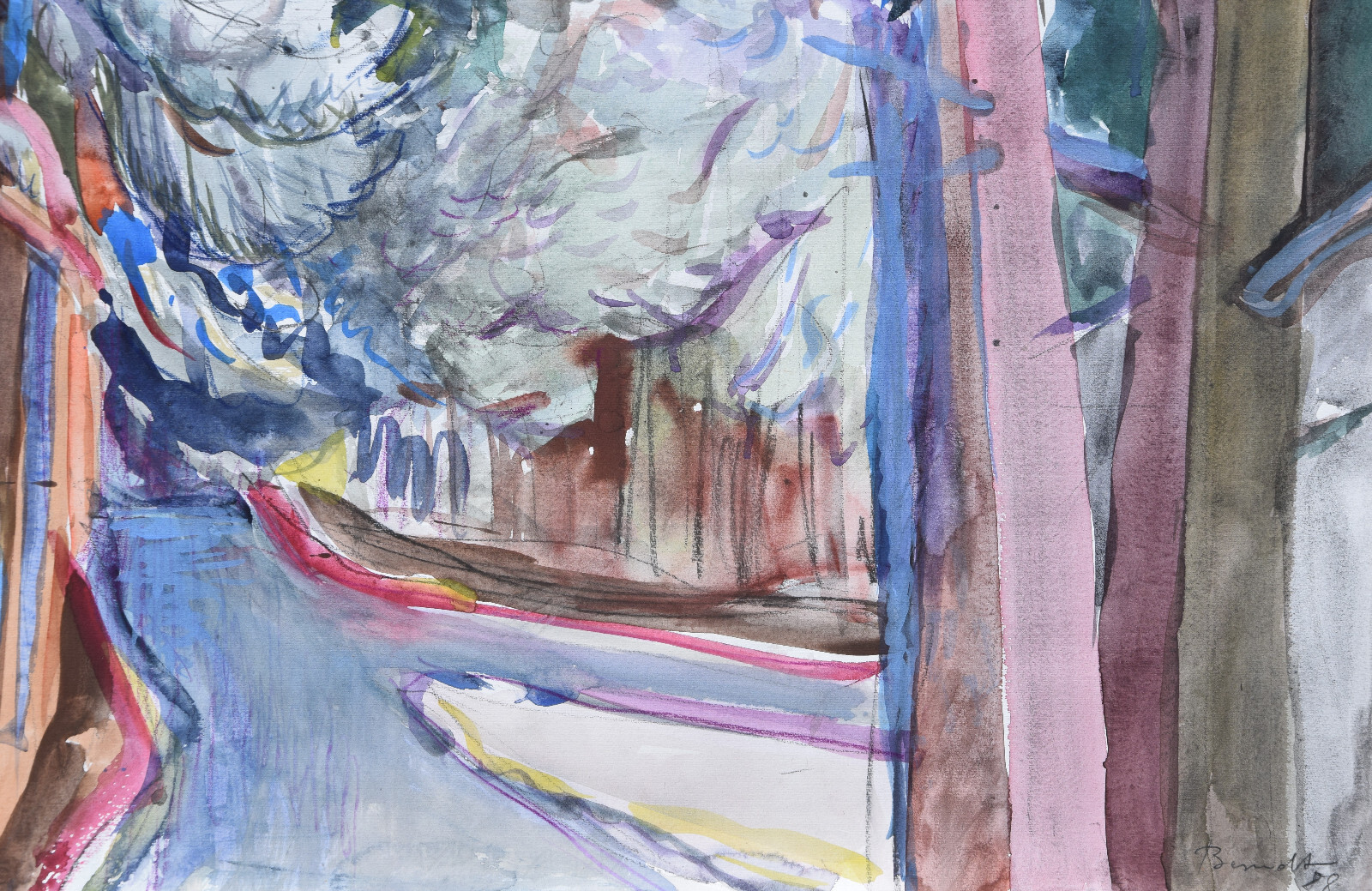Peter Berndt 1937-2021 Berlin / Aquarell 1988 «Märkischer Kiefernwald» Havel