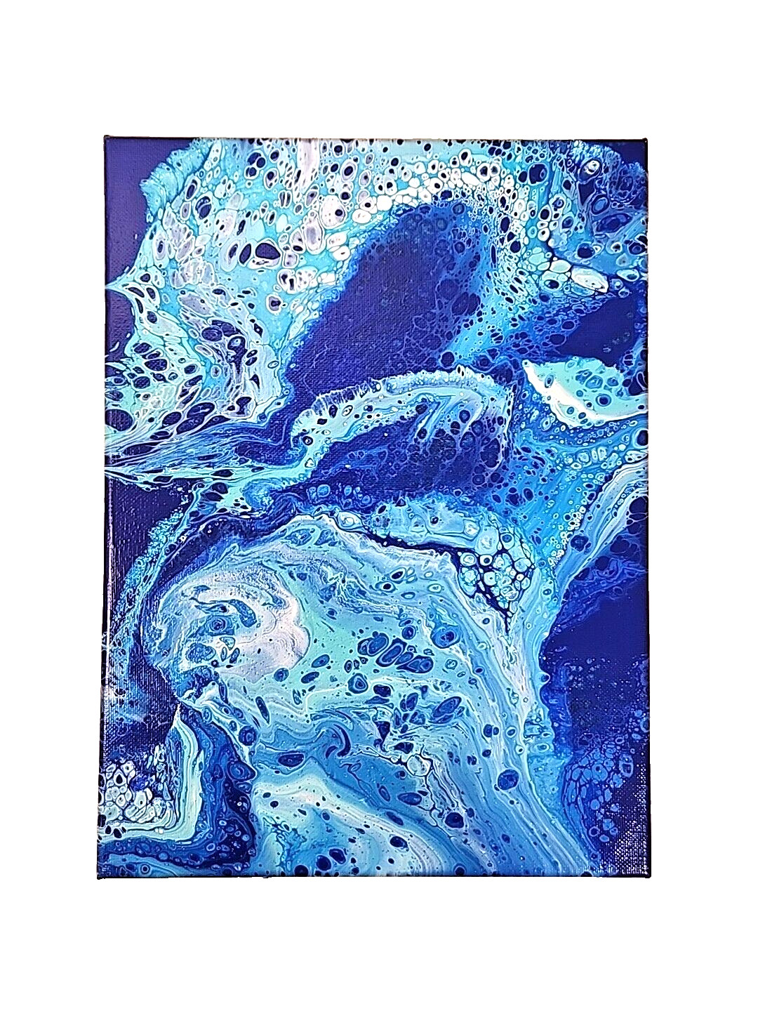 Acrylic Pour Painting Abstract Favorite Color Blue Navy 9×12 Unframed OOAK Gift