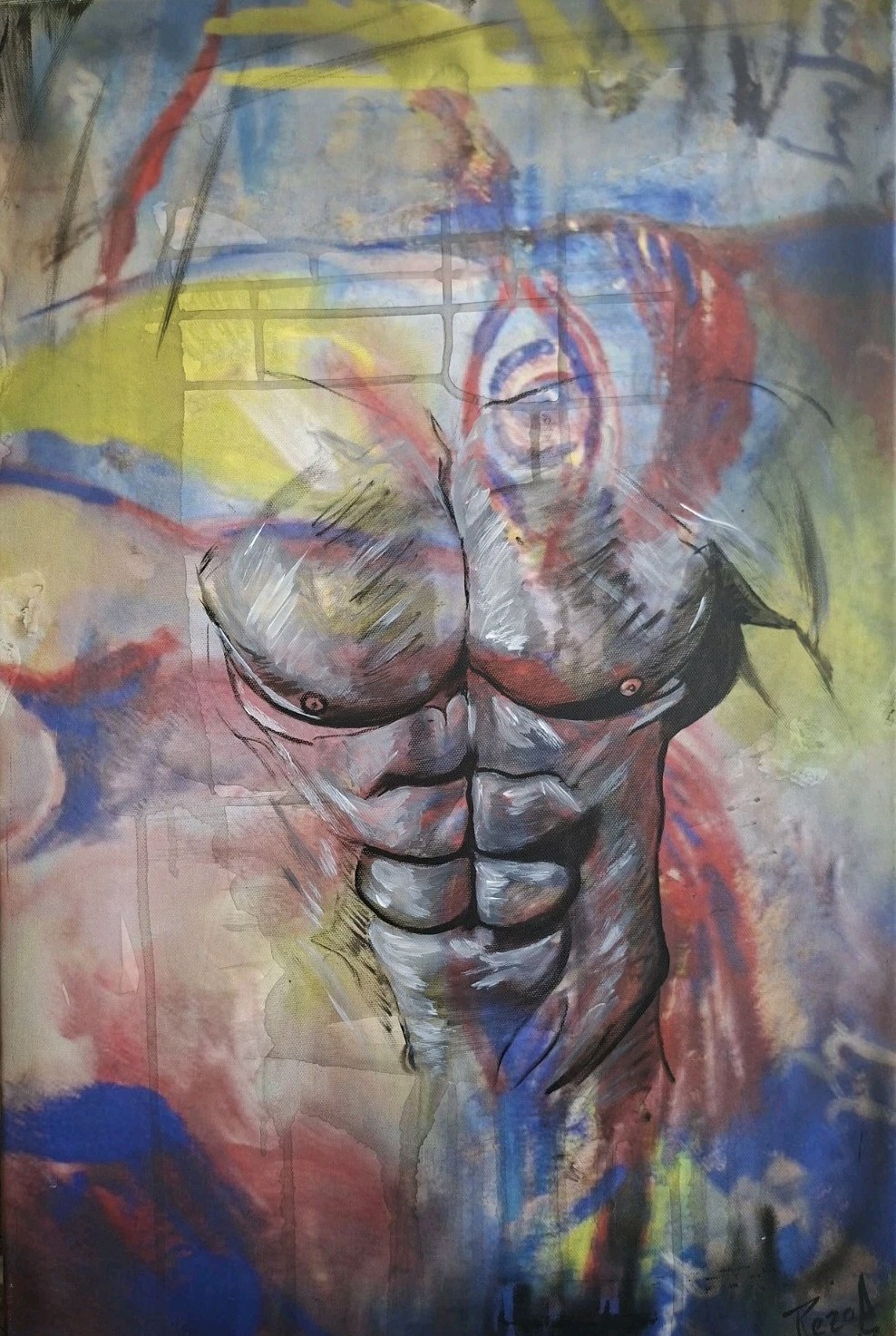 RezaArt – Acrylic Painting Nude Male Torso – Modern Original Artwork 60x40cm