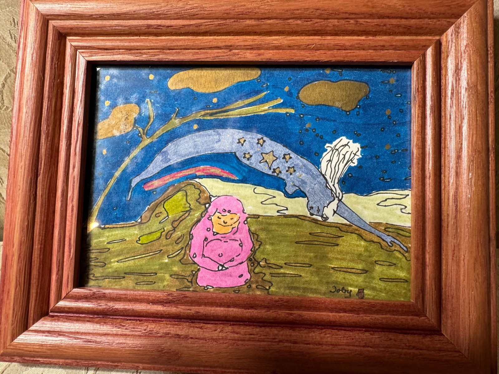 Toby Outsider Art «A Robed Female»Mixed Media Painting – Signed And Framed