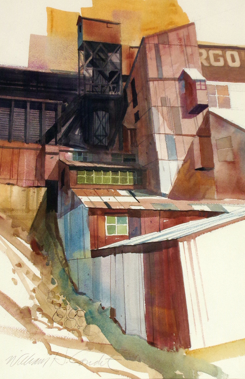 William H. Condit «Detail of Argo Mine» Original Watercolor Painting, Colorado
