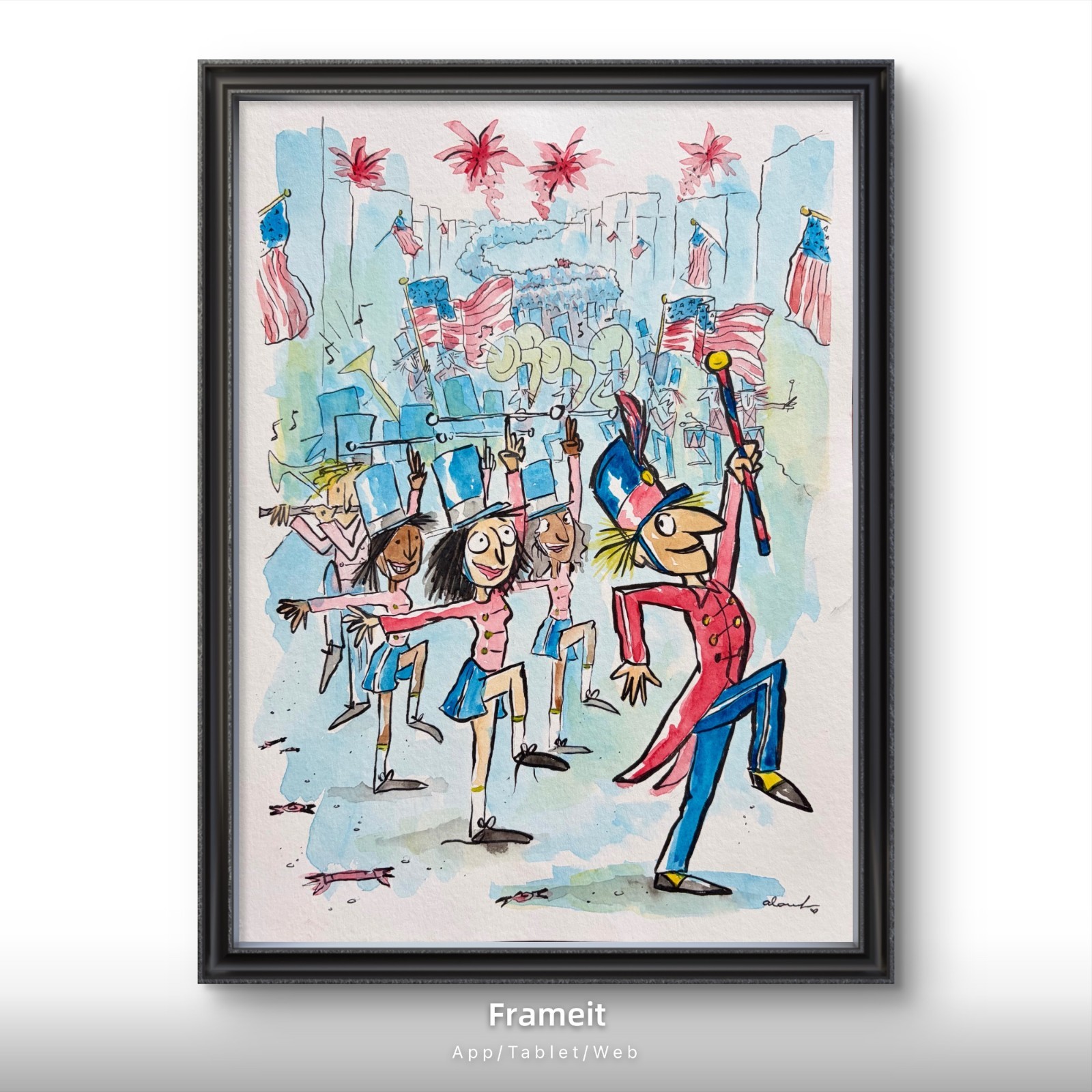 Original Independence Parade Painting By Alannah Dyer- Watercolor 9×12 in. Flags