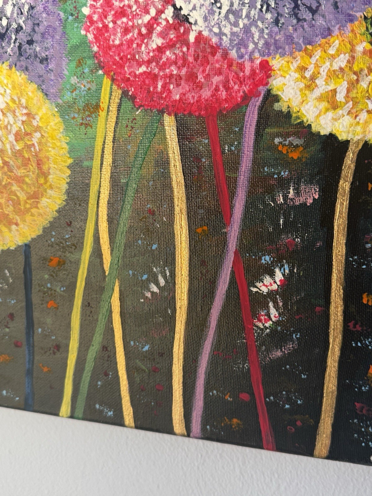 “Golden Bloom” — Original Textured Acrylic Painting with Gold Leaf 18×24