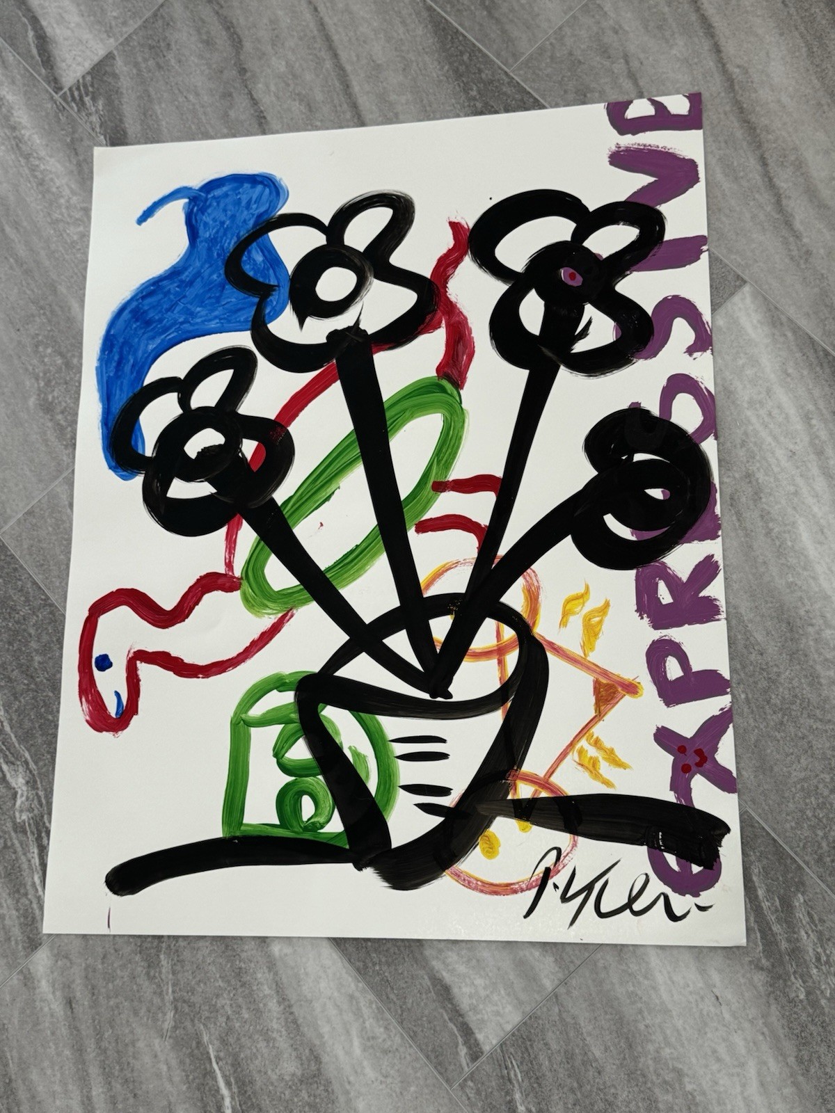 Peter Robert Keil – Acrylic EXPRESSIVE FLOWERS On heavy Artist Paper 22”x28”