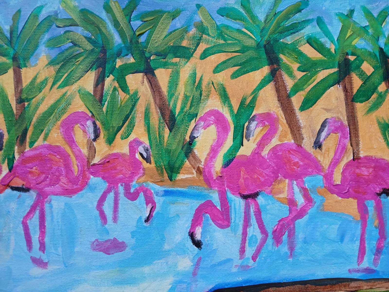 Expressionism/Abstract Pink Flamingo 11×14 Signed Colorful Hand Made Painting
