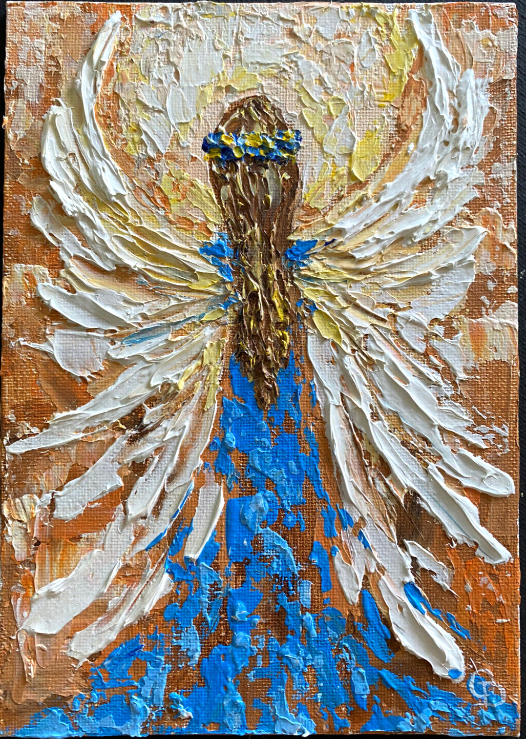 ORIGINAL Painting «ANGEL » HEAVY impasto ACRYLIC 7″x 5″ by Olga Diduh.