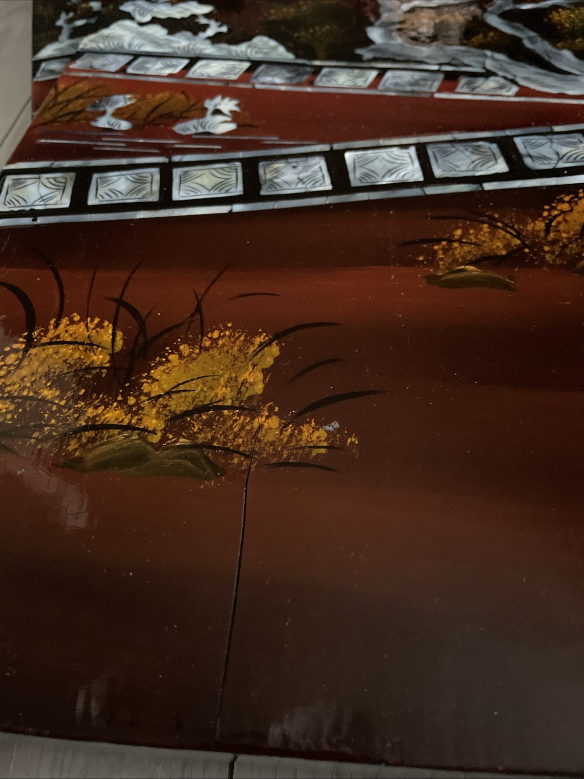 Asian Vietnamese 4 Lacquer Piece Artwork 23″HX45.6″L