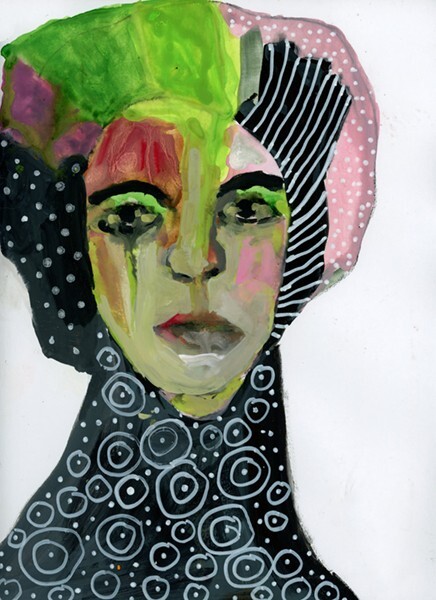 Mixed Media Expressive Bold Woman Portrait Painting Original Miz Katie Art