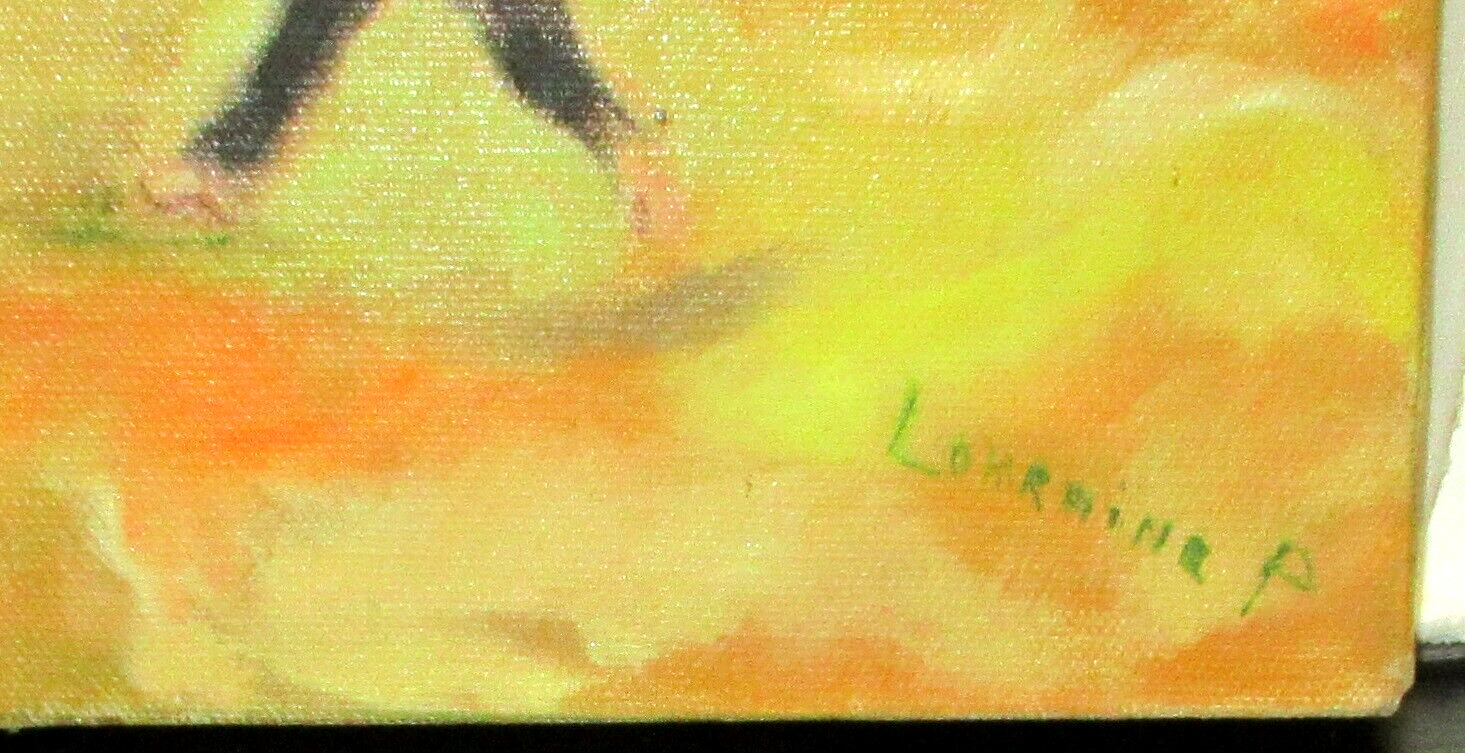 LORRAINE P. CHILDREN PLAYING IN A FIELD ORIGINAL OIL ON CANVAS PAINTING UNFRAMED