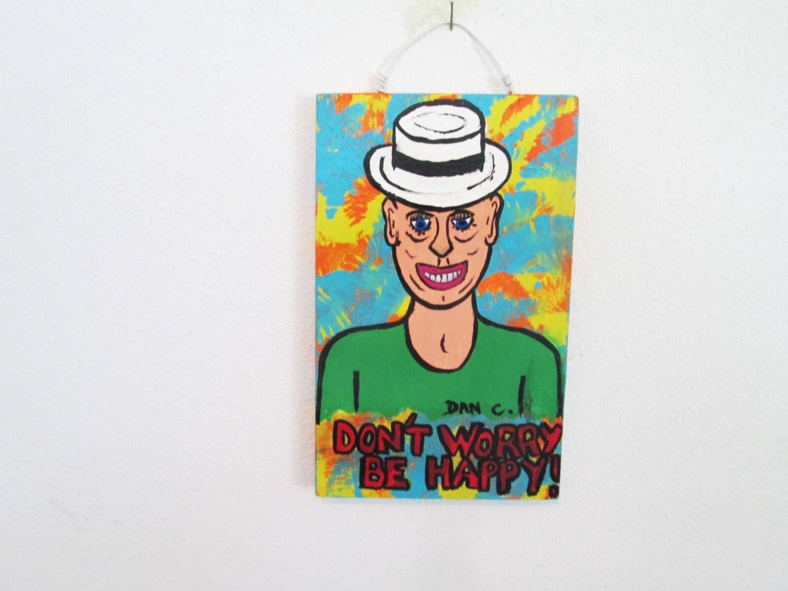 Outsider folk Art Original Painting Don’t Worry Be Happy Dan C #Dancfolkart