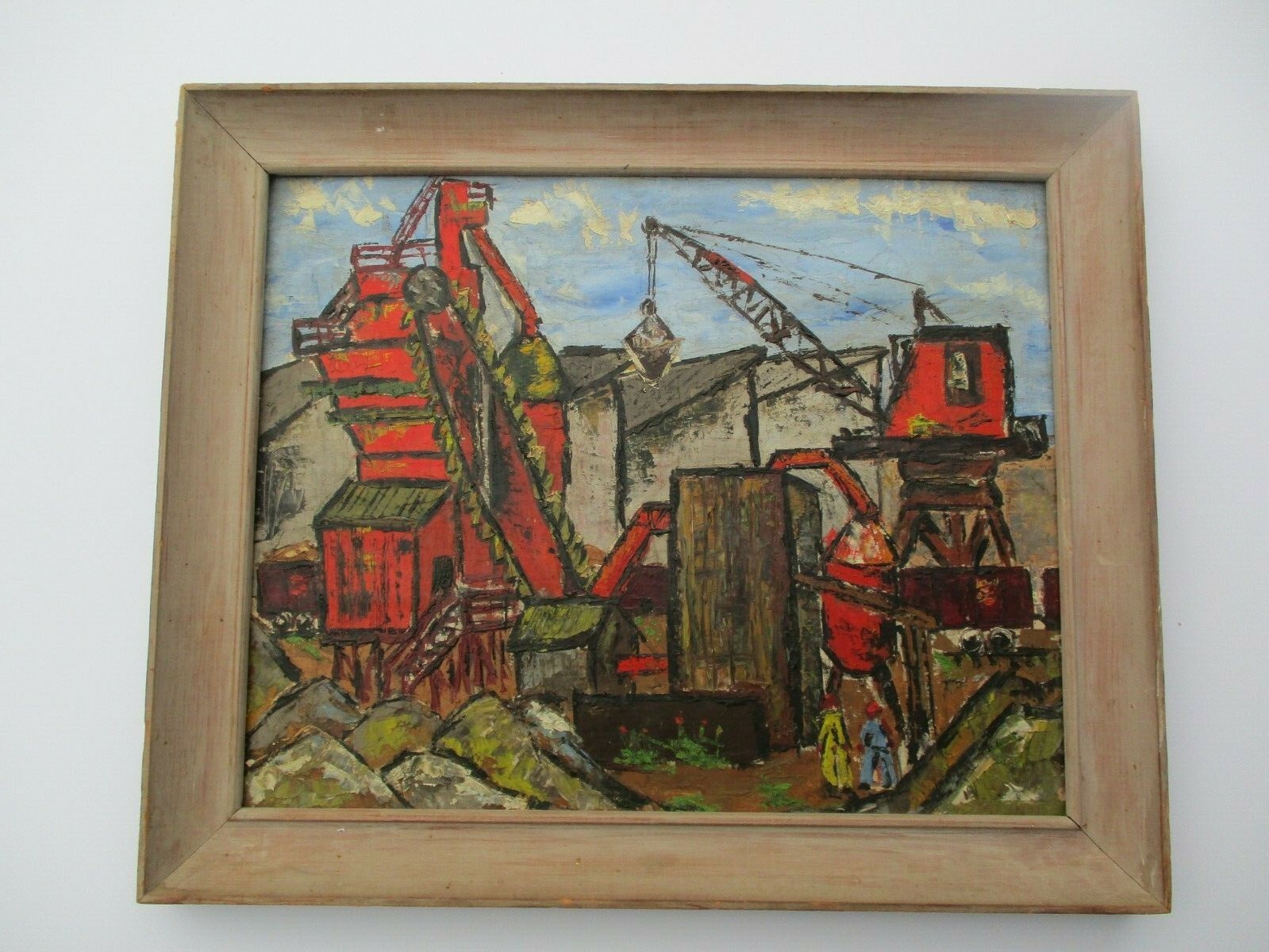 VINTAGE REGIONALISM PAINTING WPA STYLE OLD CONSTRUCTION FACTORY IMPRESSIONIST