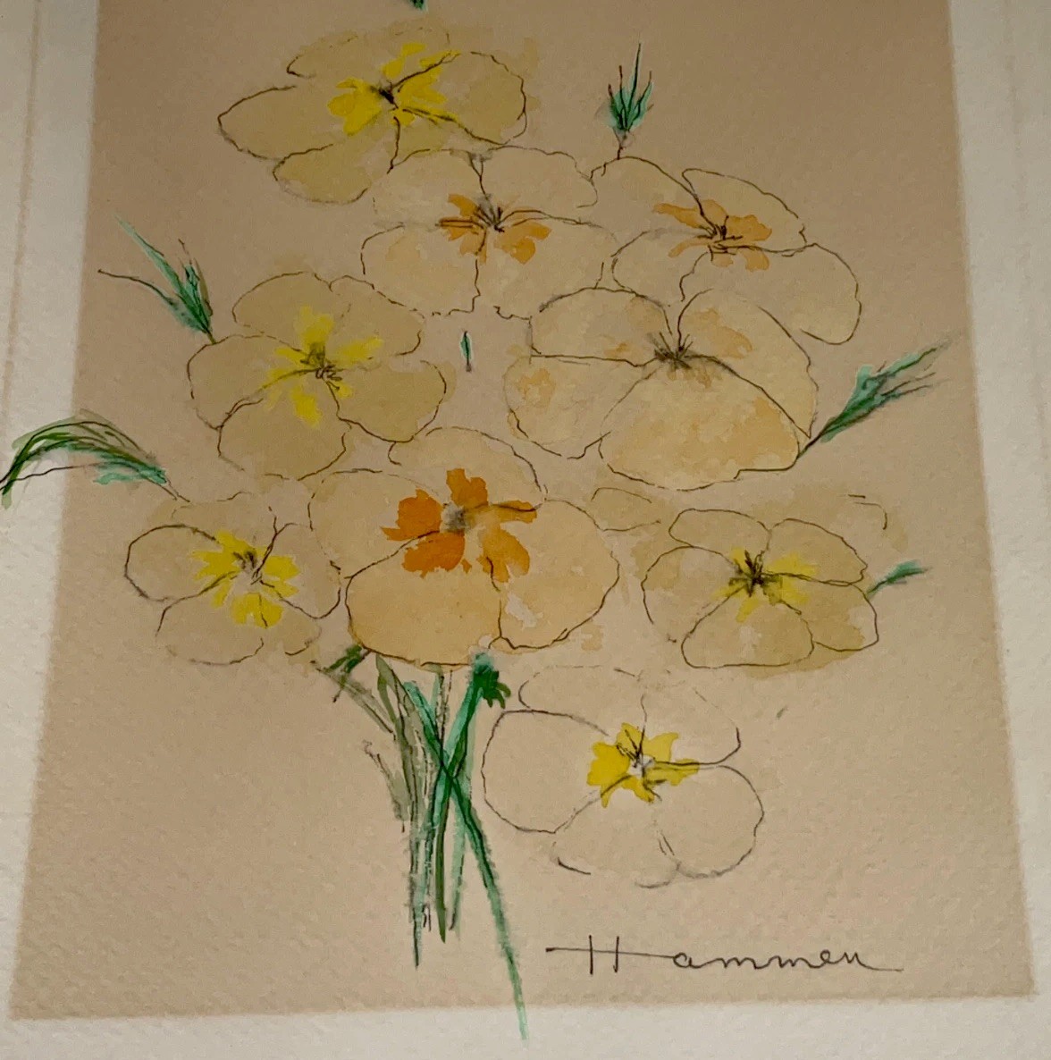 Hammem Painting Watercolor Flowers Original Small Signed