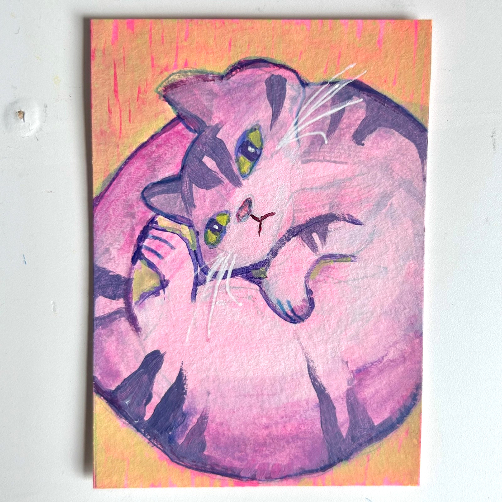 ACEO Original Painting, Cat Kitten Animal Cute, 2.5×3.5in Art by r4diocat