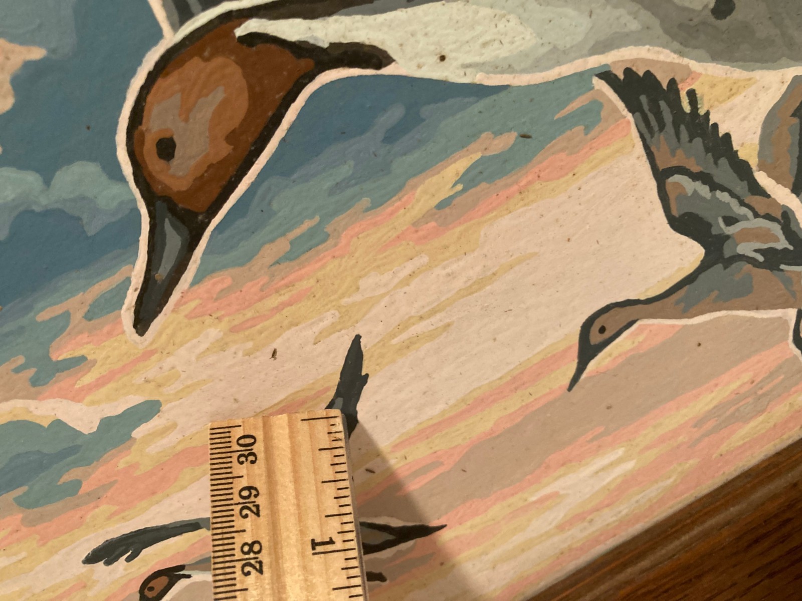 Vtg MCM PBN Hand Paint by Number Northern Pintail Flying Ducks Framed 18.75″x15″