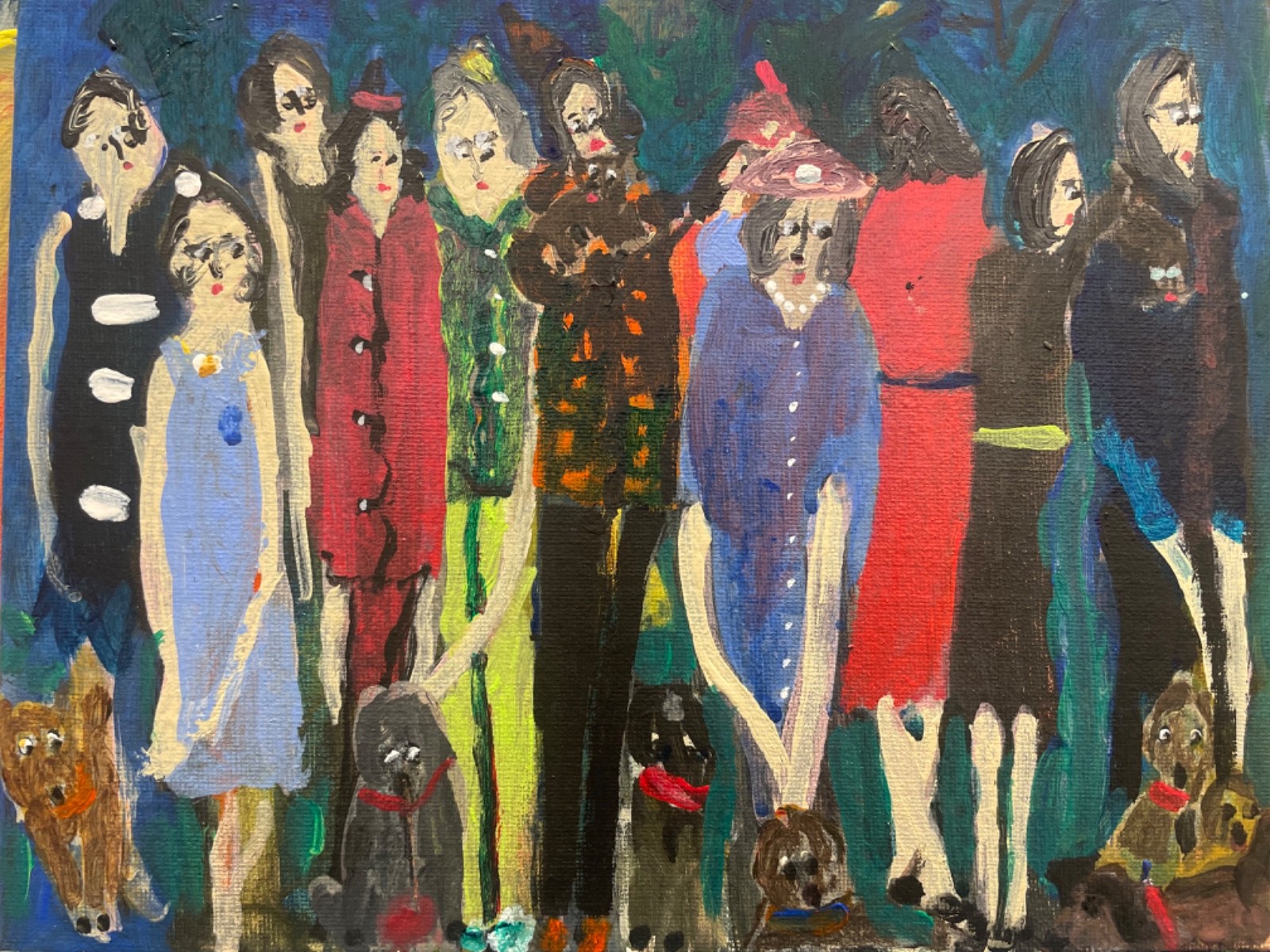 Dog Painting original Painting by R Seidel 8 X 10 framed Ladies Day At Dog Park