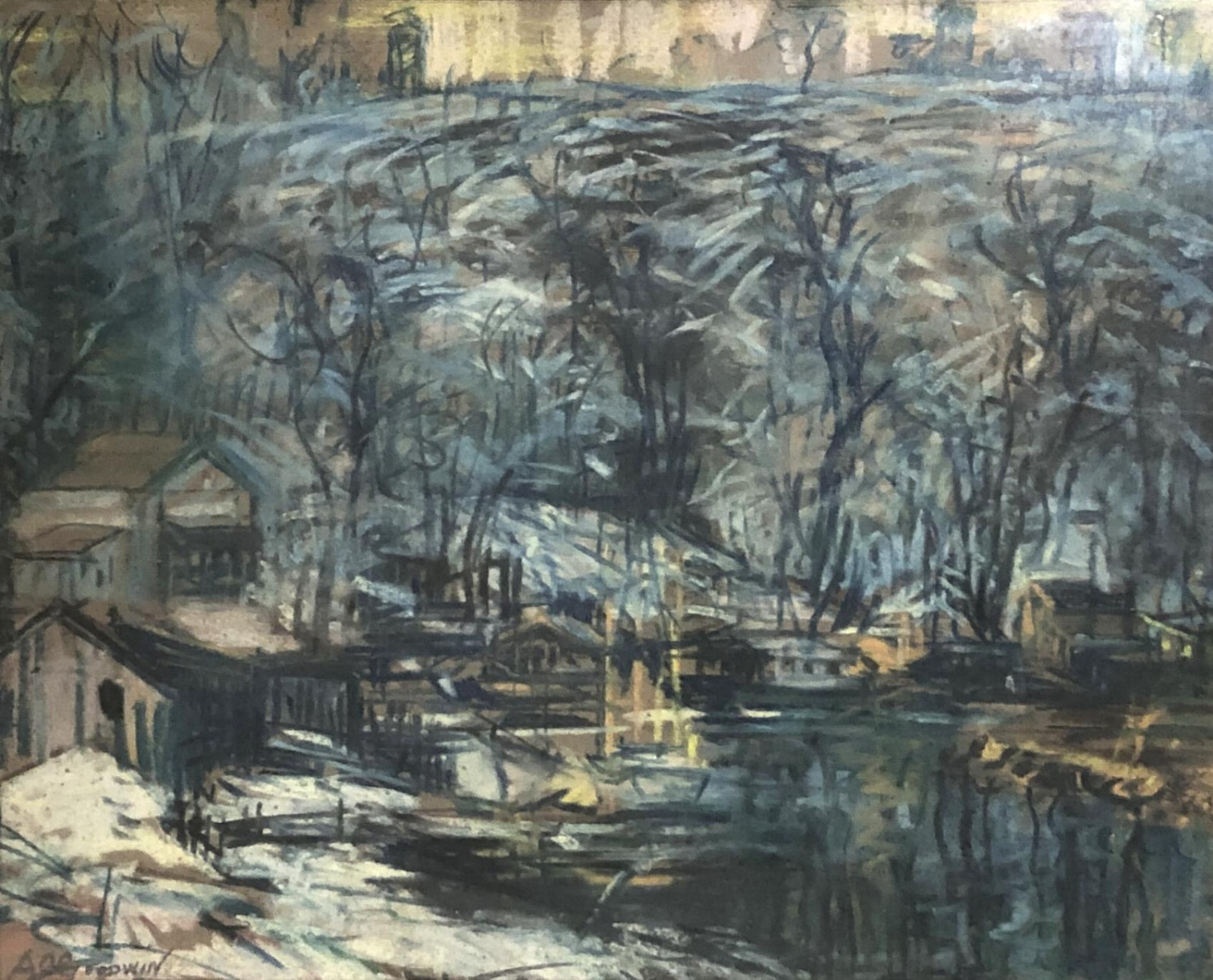 AMERICAN IMPRESSIONIST Pastel ~ MANHATTAN VIEW ~ c1920 Arthur Clifton GOODWIN