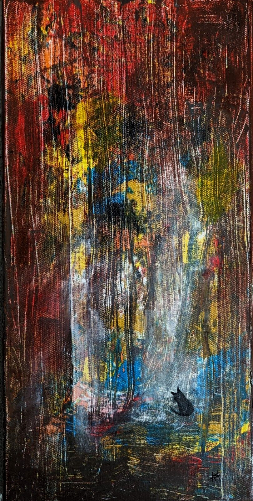 Black Cat Tree Landscape Painting Original Abstract Nature Art Samantha McLean