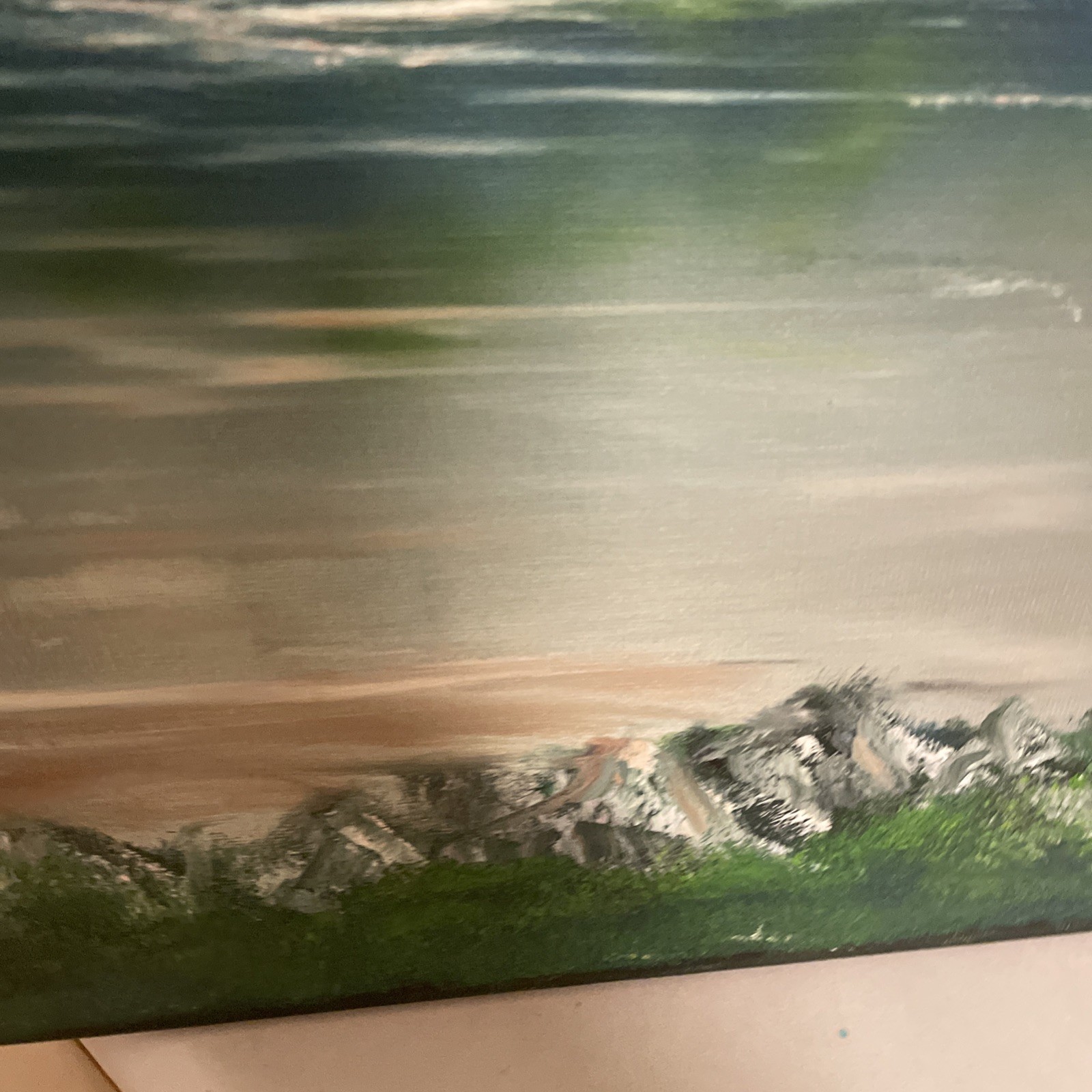 Oil Painting, impressionism, landscape, original, signed, Sky, blue clouds, Land