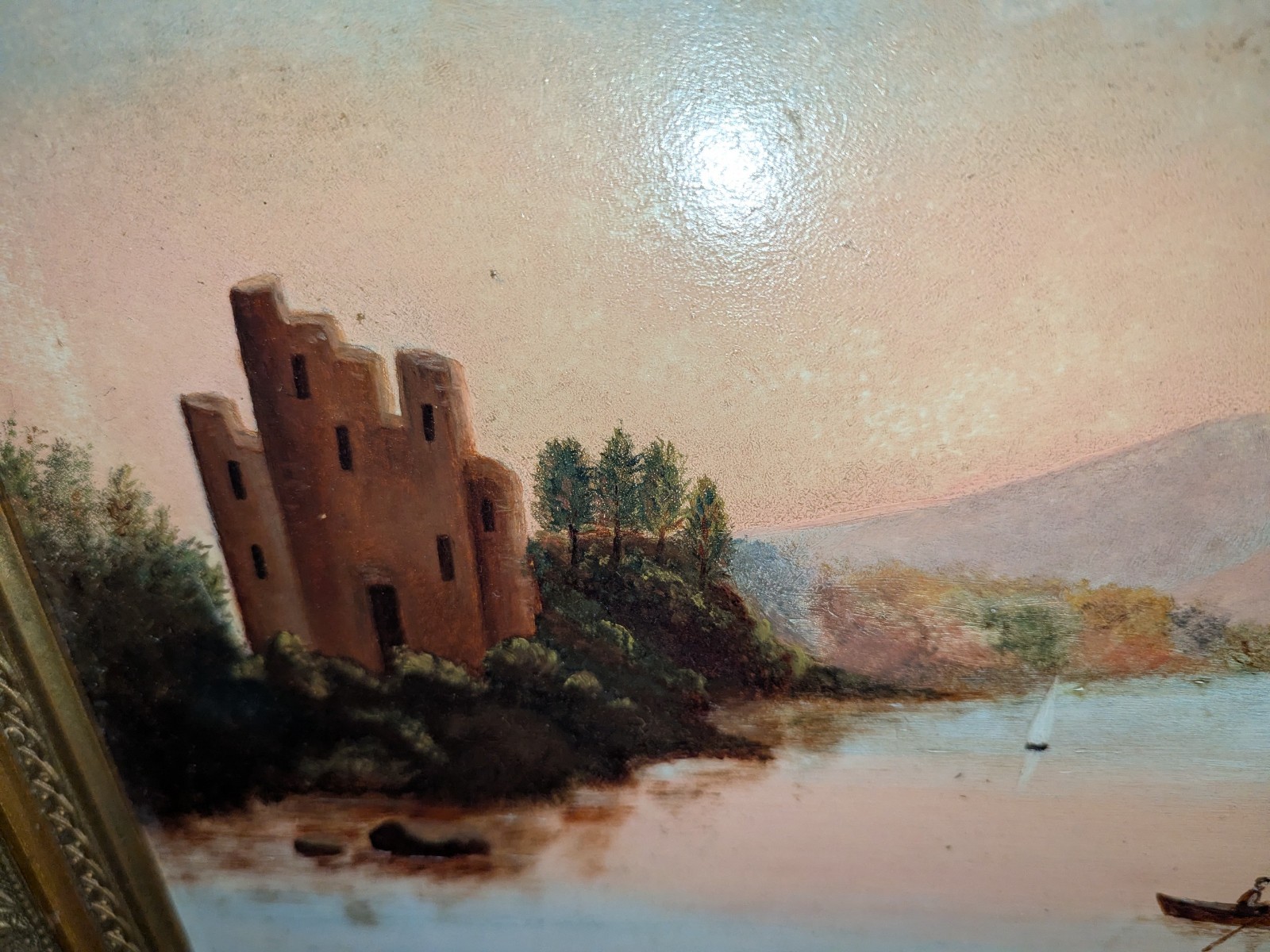 Antique Primitive HUDSON RIVER New York Riverscape Oil Painting On Academy Board