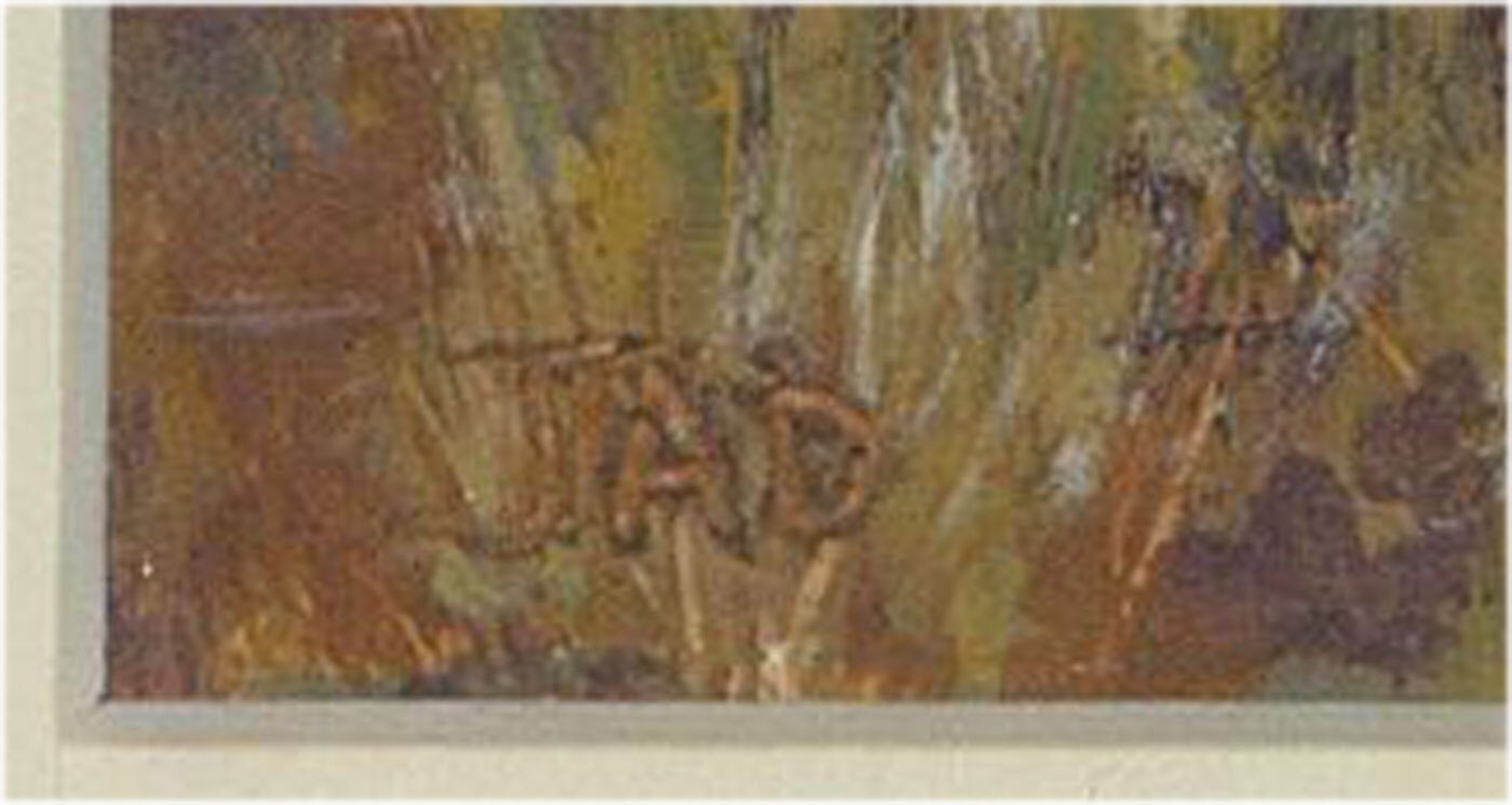 Juliet Dyer – Monogrammed Mid 20th Century Gouache, Yellow Hillside