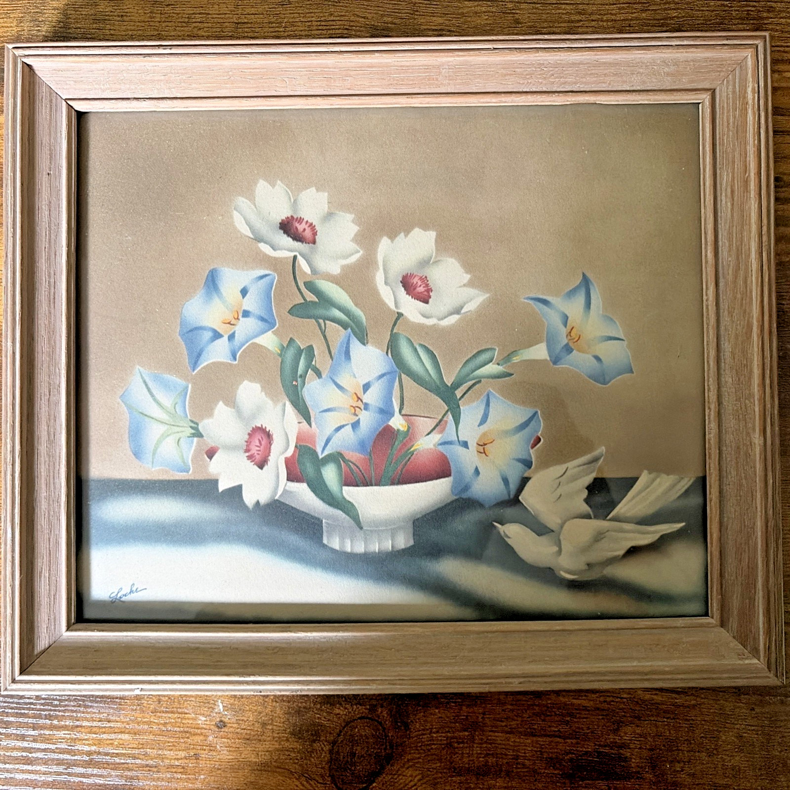 Vintage Floral Still Life Framed Pictures Locke 1940’s 12″ x 10″