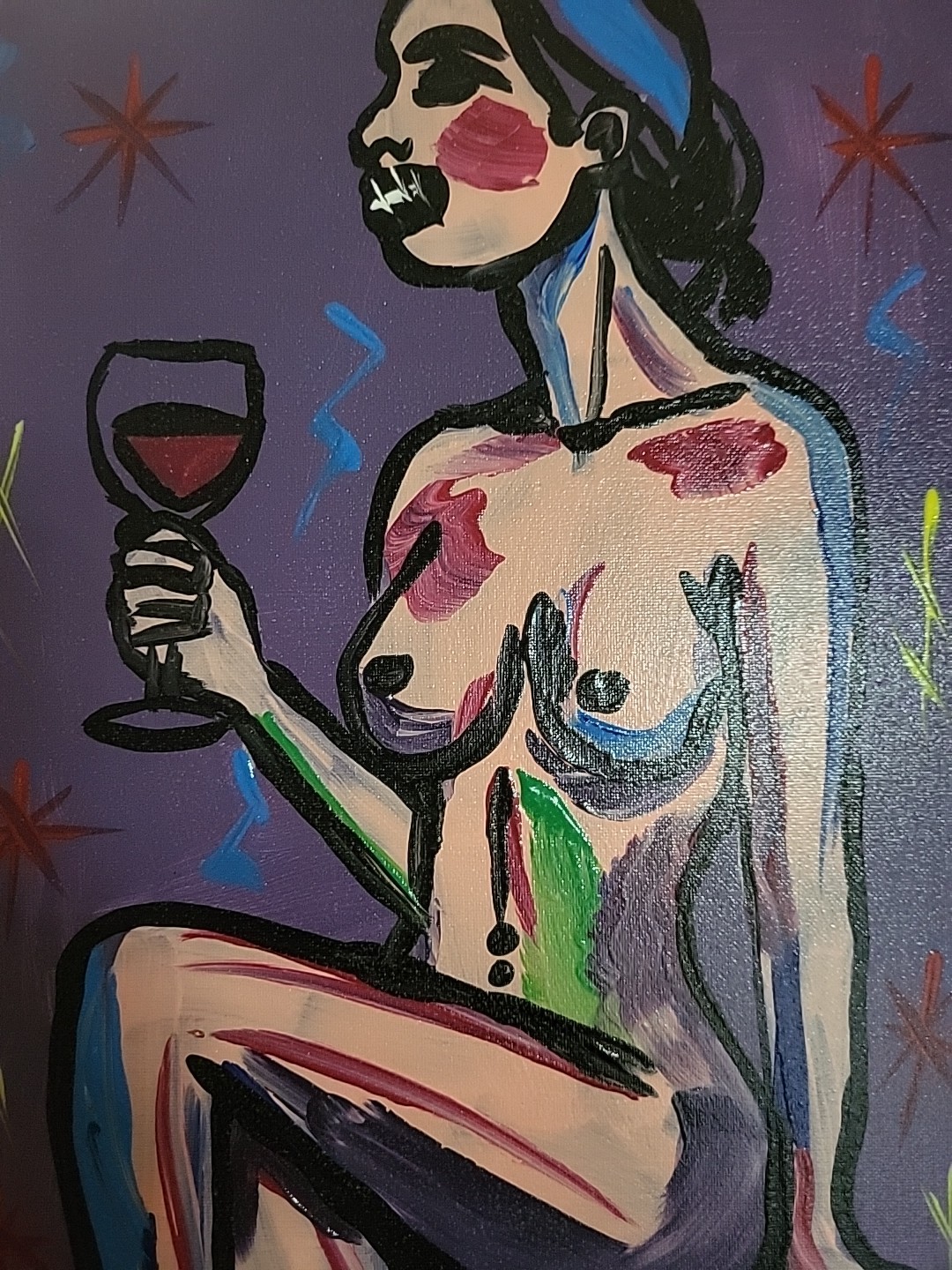 Expressionism NUDE FINE ART COLLECTIBLE WINE WOMAN PORTRAIT Canvas 12×16