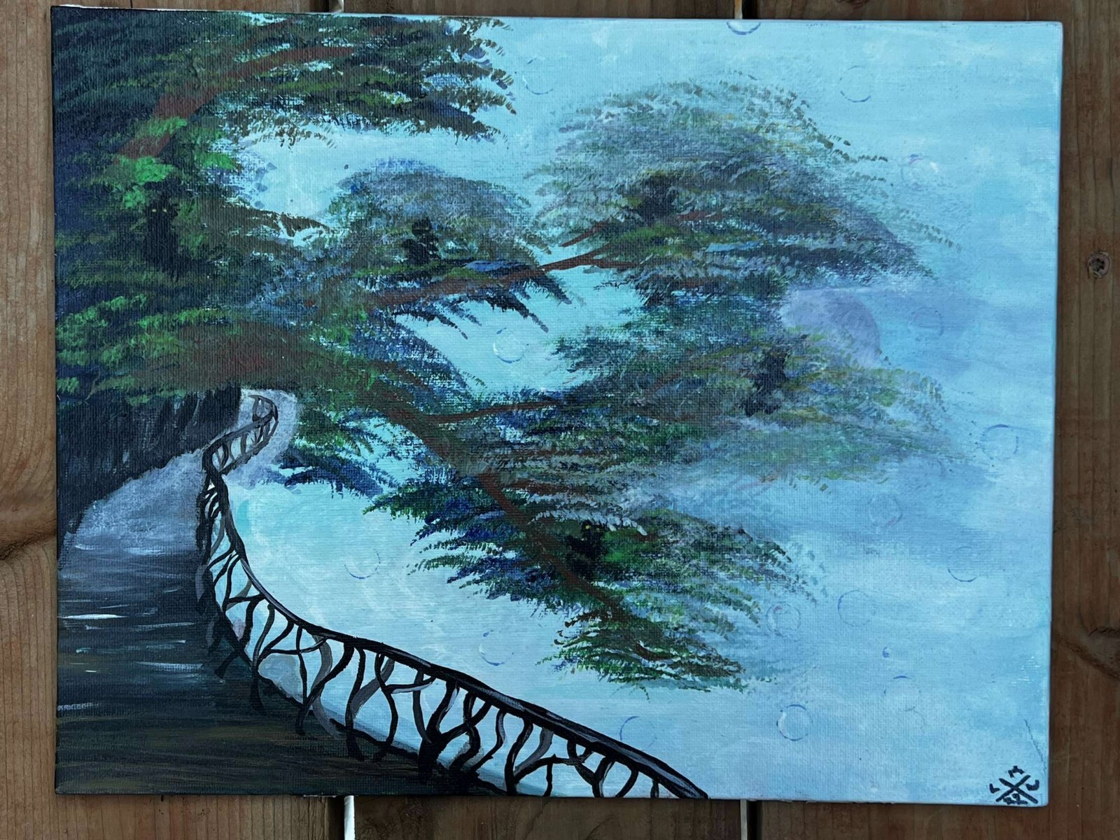 Foggy Bridge Hand Painted Acrylic