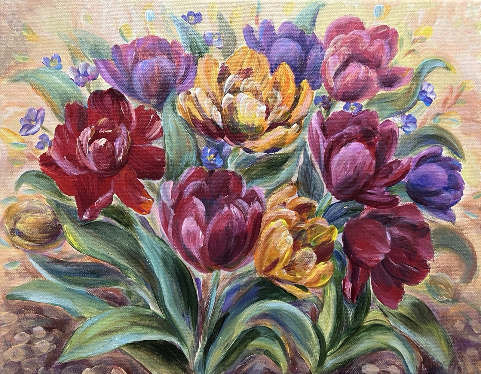 Original Acrylic Painting Colorful Tulip Flower Wall Art 11×14 Floral Wall Decor