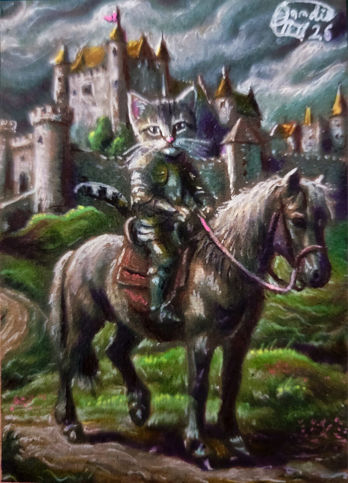 Jacob Landis HANDMADE ORIGINAL Whimsy ACEO Cute Kitten And Fan «A Cool Rest»
