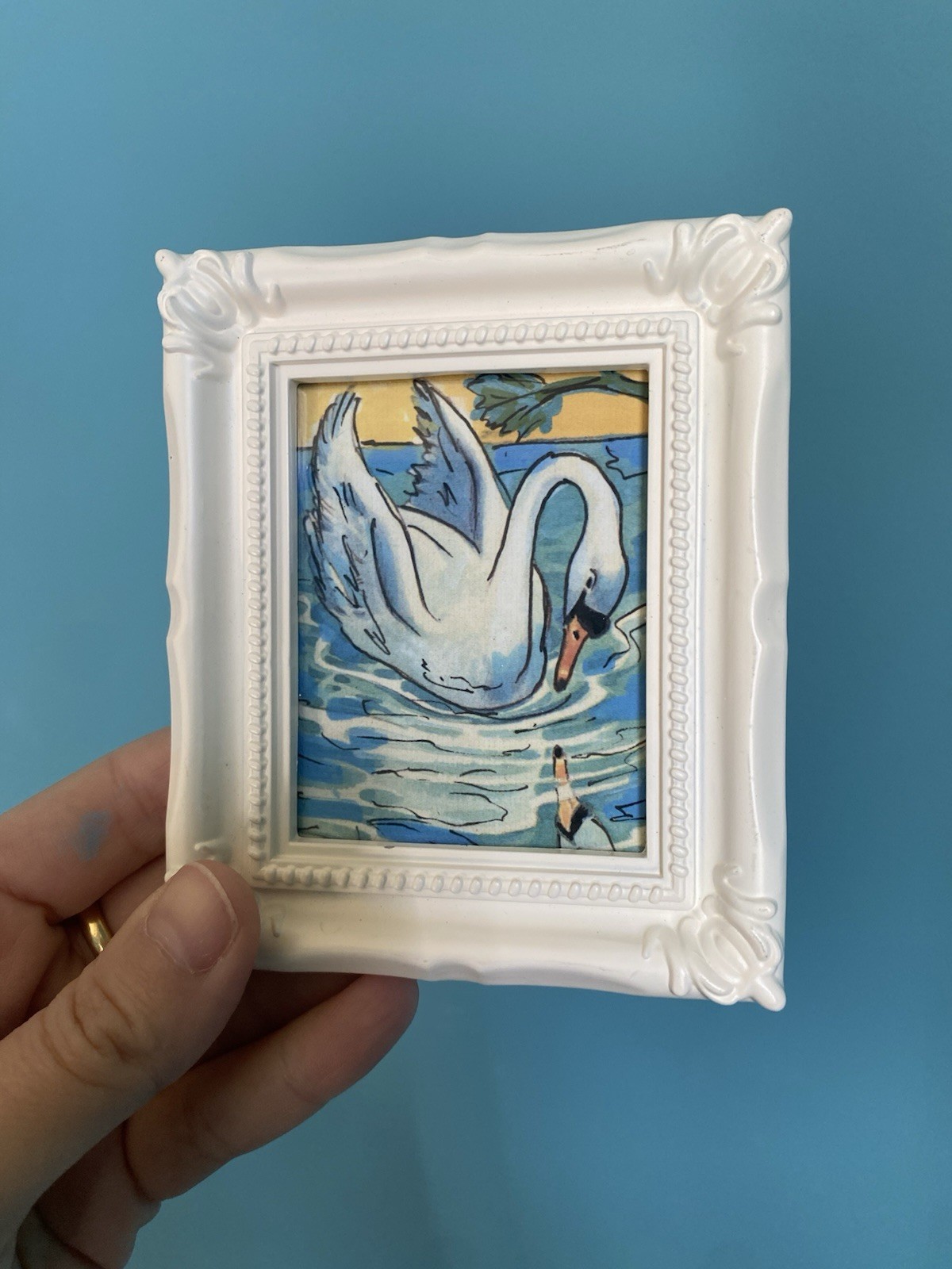 PRINT Of My art Swan Cute,Painting,framed,miniature,small,mini