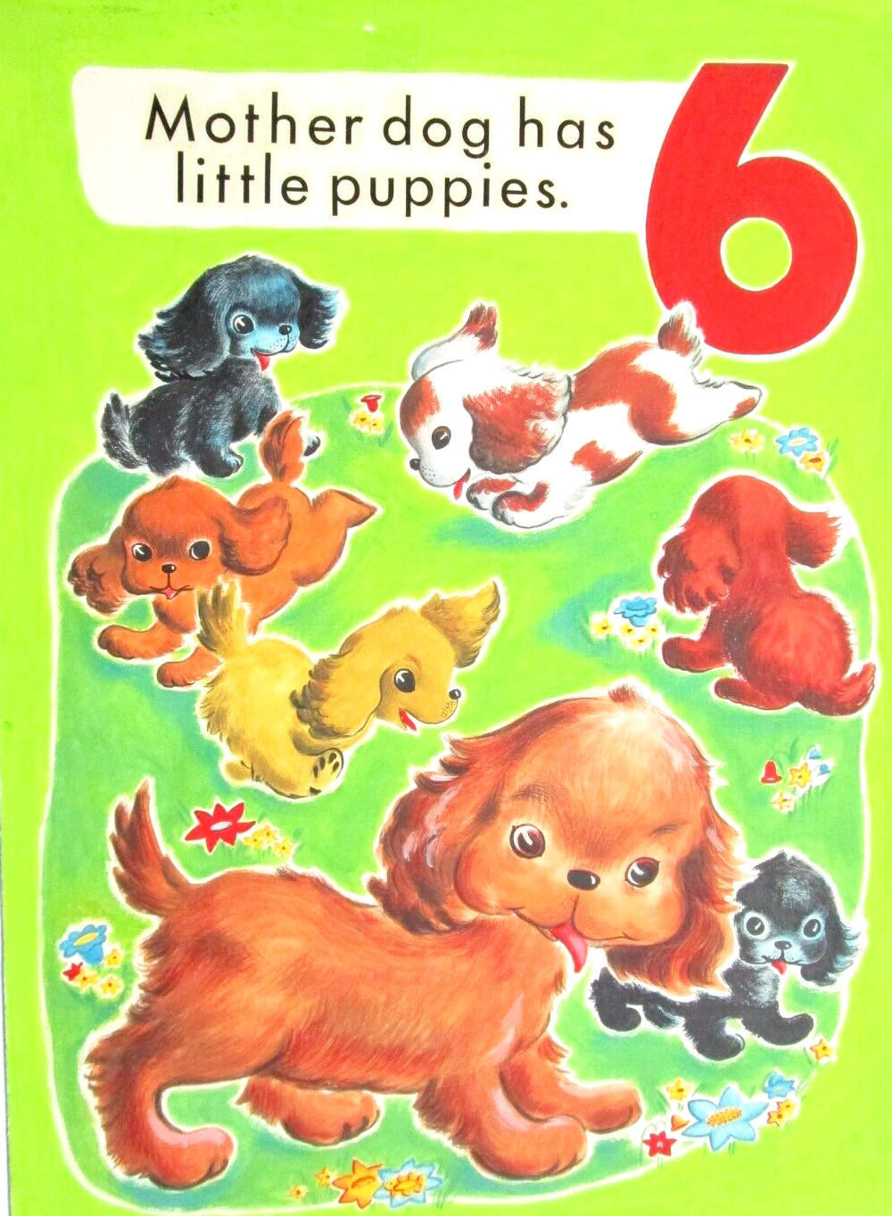 1950s DOGS – COUNT THE ANIMALS ORIGINAL drawing art CHILDREN’S BOOK PAINTING